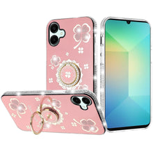 For Samsung Galaxy A06 Case Glitter Clover Design Crystal Studs Ring Stand Cover