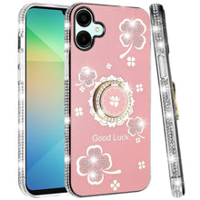 For Samsung Galaxy A06 Case Glitter Clover Design Crystal Studs Ring Stand Cover