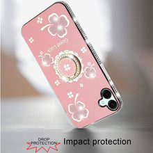 For Samsung Galaxy A06 Case Glitter Clover Design Crystal Studs Ring Stand Cover