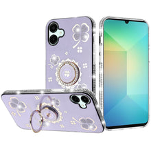 For Samsung Galaxy A06 Case Glitter Clover Design Crystal Studs Ring Stand Cover