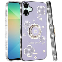 For Samsung Galaxy A06 Case Glitter Clover Design Crystal Studs Ring Stand Cover