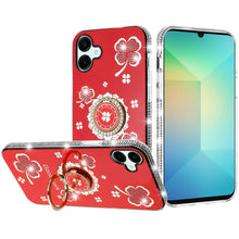 For Samsung Galaxy A06 Case Glitter Clover Design Crystal Studs Ring Stand Cover