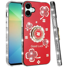 For Samsung Galaxy A06 Case Glitter Clover Design Crystal Studs Ring Stand Cover