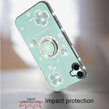 For Samsung Galaxy A06 Case Glitter Clover Design Crystal Studs Ring Stand Cover