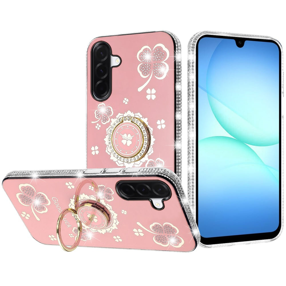 For Samsung A17 5G Case Crystal Studded Ring Stand Bling Cover + Tempered Glass