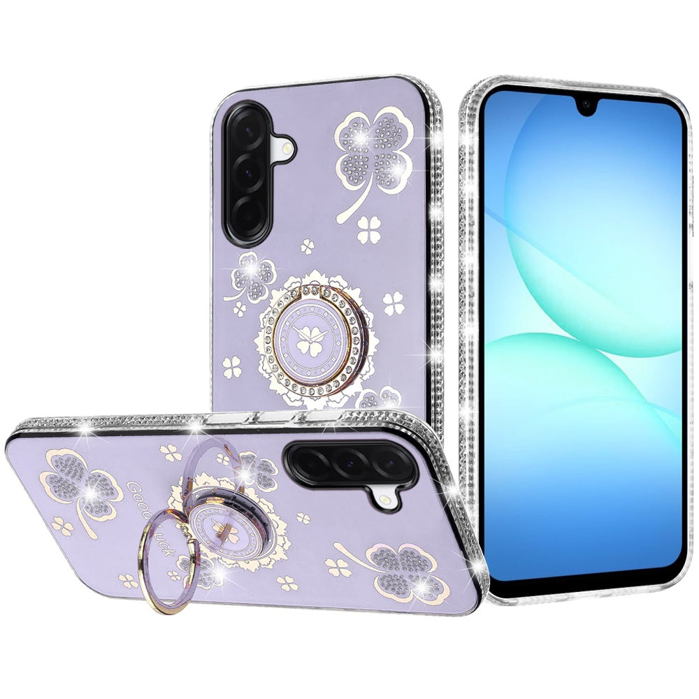 For Samsung A17 5G Case Crystal Studded Ring Stand Bling Cover + Tempered Glass