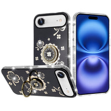For iPhone Air Case Crystal Studded Ring Stand Bling Phone Cover +Tempered Glass
