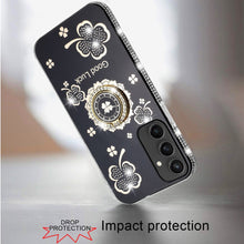 For Samsung S23 FE 5G Case Crystal Studded Ring Stand Bling + Tempered Glass