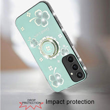 For Samsung S23 FE 5G Case Crystal Studded Ring Stand Bling + Tempered Glass