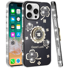 For iPhone 16 PRO MAX Case Crystal Studded Ringstand Bling Cover +Tempered Glass