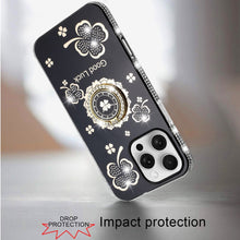 For iPhone 16 PRO MAX Case Crystal Studded Ringstand Bling Cover +Tempered Glass