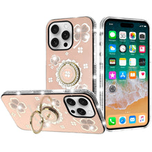 For iPhone 16 PRO MAX Case Crystal Studded Ringstand Bling Cover +Tempered Glass