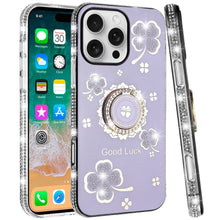 For iPhone 16 PRO MAX Case Crystal Studded Ringstand Bling Cover +Tempered Glass