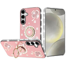 For Samsung S24+/S25+ Case Crystal Studded Ringstand Bling Cover +Tempered Glass