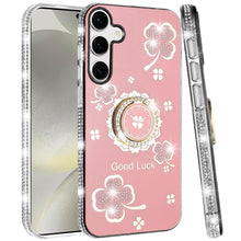 For Samsung S24+/S25+ Case Crystal Studded Ringstand Bling Cover +Tempered Glass