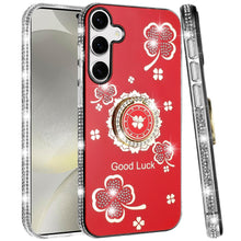 For Samsung S24+/S25+ Case Crystal Studded Ringstand Bling Cover +Tempered Glass