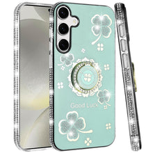 For Samsung S24+/S25+ Case Crystal Studded Ringstand Bling Cover +Tempered Glass