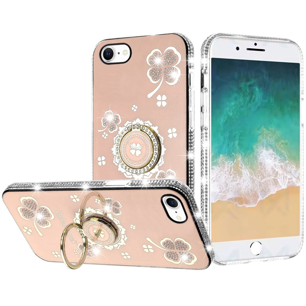 For iPhone 16e Case Crystal Studded Ringstand Bling Phone Cover + Tempered Glass