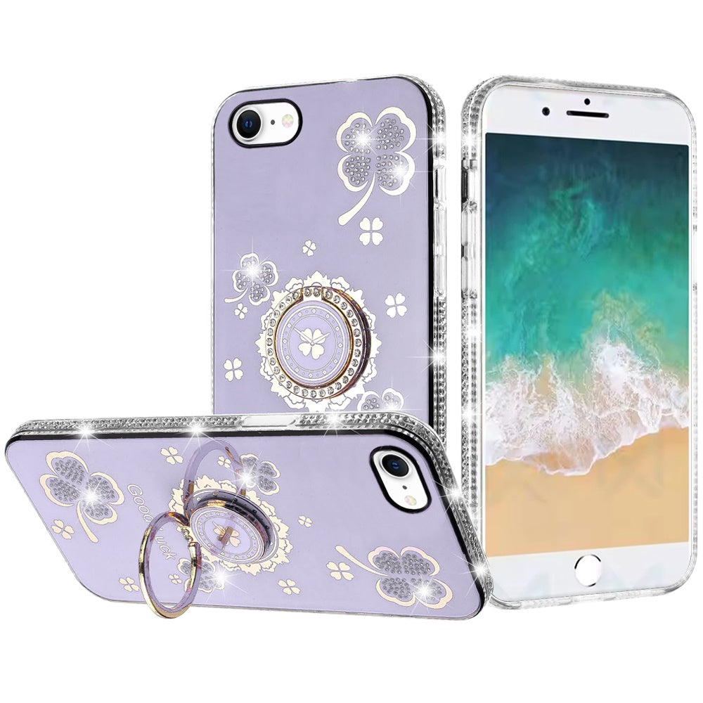 For iPhone 16e Case Crystal Studded Ringstand Bling Phone Cover + Tempered Glass