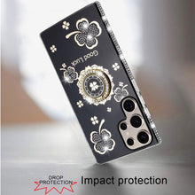 For Samsung S25 Ultra Case Crystal Studded Ringstand Bling Cover +Tempered Glass