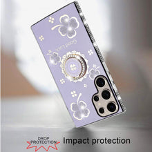 For Samsung S25 Ultra Case Crystal Studded Ringstand Bling Cover +Tempered Glass