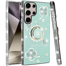 For Samsung S25 Ultra Case Crystal Studded Ringstand Bling Cover +Tempered Glass