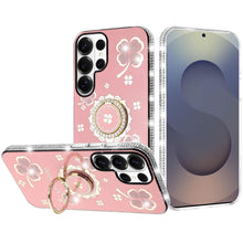 For Samsung S26 Ultra Case Crystal Studded Ring Stand Bling + Tempered Glass