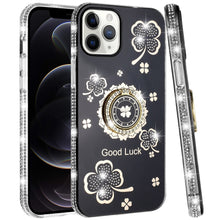 For iPhone 12 Pro Max Case Crystal Studded Ring Stand Bling + Tempered Glass