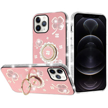 For iPhone 12 Pro Max Case Crystal Studded Ring Stand Bling + Tempered Glass