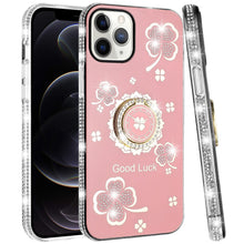 For iPhone 12 Pro Max Case Crystal Studded Ring Stand Bling + Tempered Glass