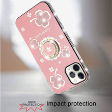 For iPhone 12 Pro Max Case Crystal Studded Ring Stand Bling + Tempered Glass