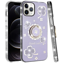 For iPhone 12 Pro Max Case Crystal Studded Ring Stand Bling + Tempered Glass