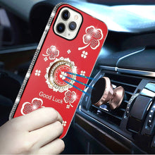 For iPhone 12 Pro Max Case Crystal Studded Ring Stand Bling + Tempered Glass