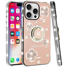 For iPhone 16 Pro 6.3in Case Crystal Studded Ring stand Bling + Tempered Glass