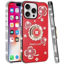 For iPhone 16 Pro 6.3in Case Crystal Studded Ring stand Bling + Tempered Glass