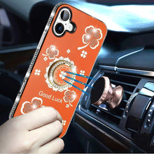 For iPhone 17 Case Crystal Studded Ring Stand Bling Phone Cover + Tempered Glass