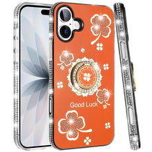 For iPhone 17 Case Crystal Studded Ring Stand Bling Phone Cover + Tempered Glass