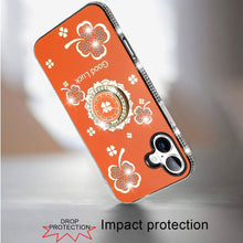 For iPhone 17 Case Crystal Studded Ring Stand Bling Phone Cover + Tempered Glass