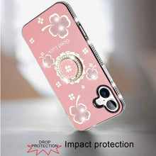 For iPhone 17 Case Crystal Studded Ring Stand Bling Phone Cover + Tempered Glass