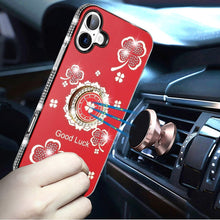 For iPhone 17 Case Crystal Studded Ring Stand Bling Phone Cover + Tempered Glass