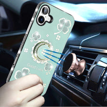 For iPhone 17 Case Crystal Studded Ring Stand Bling Phone Cover + Tempered Glass