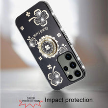 For Samsung Galaxy S24+ Plus Case Glitter Clover Design Crystal Studs Ring Stand