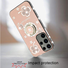 For Samsung Galaxy S24+ Plus Case Glitter Clover Design Crystal Studs Ring Stand