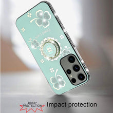 For Samsung Galaxy S24 Ultra Case Glitter Clover Design Crystal Studs Ring Stand