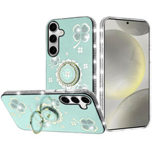 For Samsung S24/S25 Case Crystal Studded Ringstand Bling Cover + Tempered Glass