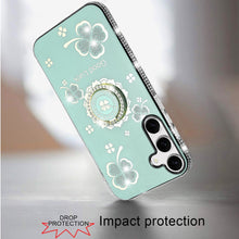 For Samsung S24/S25 Case Crystal Studded Ringstand Bling Cover + Tempered Glass