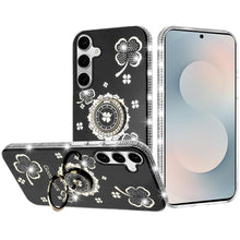 For Samsung S25 FE Case Crystal Studded Ring Stand Bling Cover + Tempered Glass