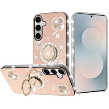 For Samsung S25 FE Case Crystal Studded Ring Stand Bling Cover + Tempered Glass