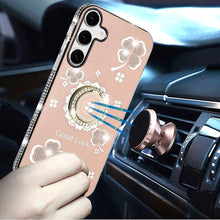 For Samsung S25 FE Case Crystal Studded Ring Stand Bling Cover + Tempered Glass