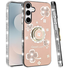 For Samsung S25 FE Case Crystal Studded Ring Stand Bling Cover + Tempered Glass
